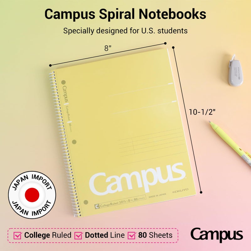 KOKUYO Spiral Notebook, 3 Pack Campus 10-1/2"" x 8"" Subject Notebooks with College Ruled, 80 Sheets, 3 Holes School Spiral Journal for Work Study Note Taking (Yellow, Orange, Purple) - Image 2